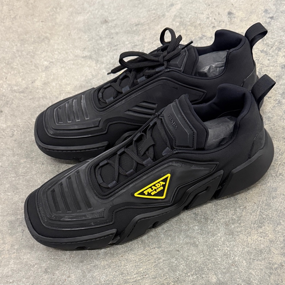 Prada Black Men's Sneakers with Yellow Logo Accent